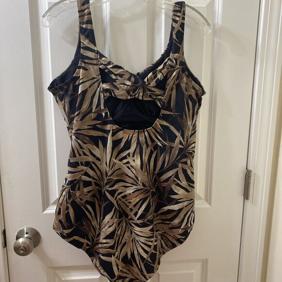 Lands End Womens Black Brown Beige Size Ten Draped Front  One Piece Swimsuit 18 - Picture 5 of 8